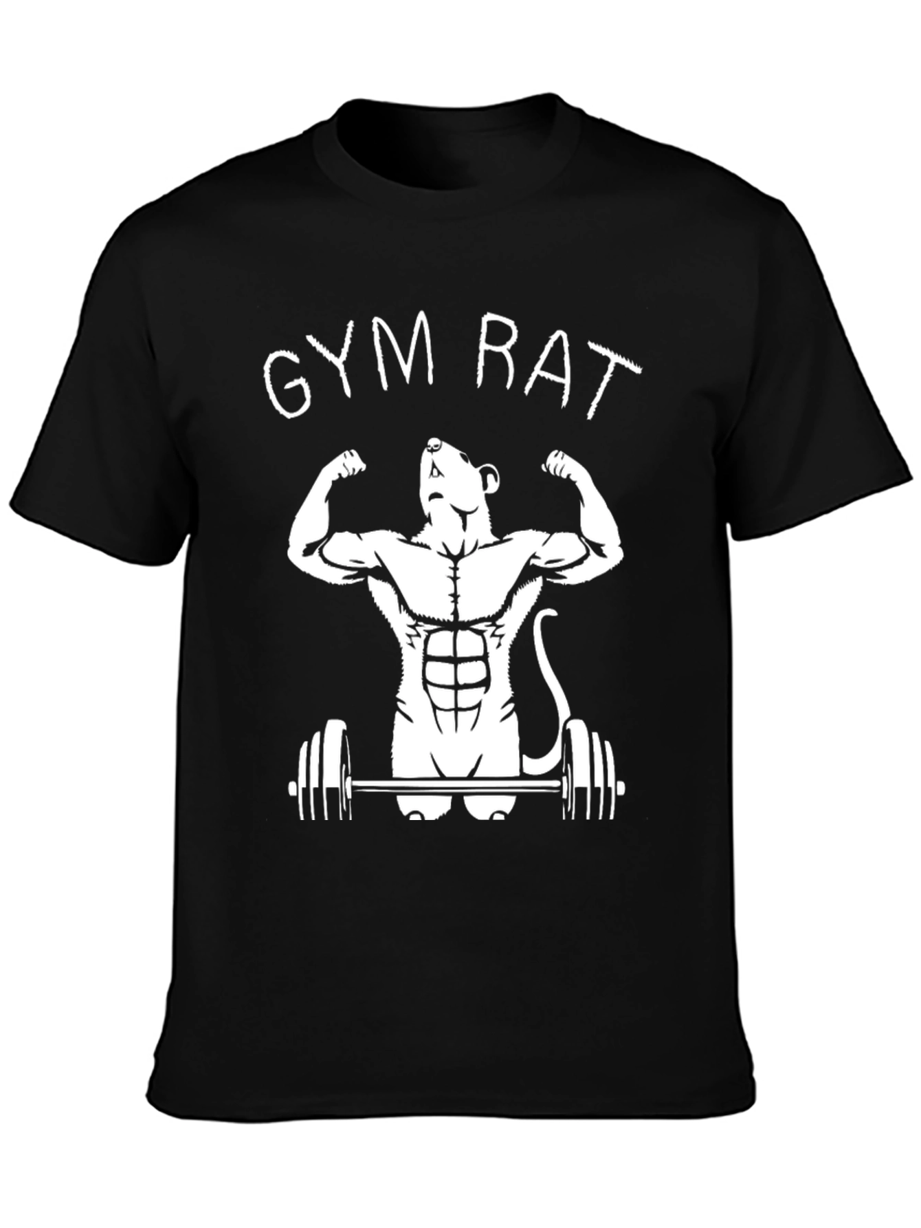 Gym Rat Black Graphic T-Shirt - Workout Mouse Design
