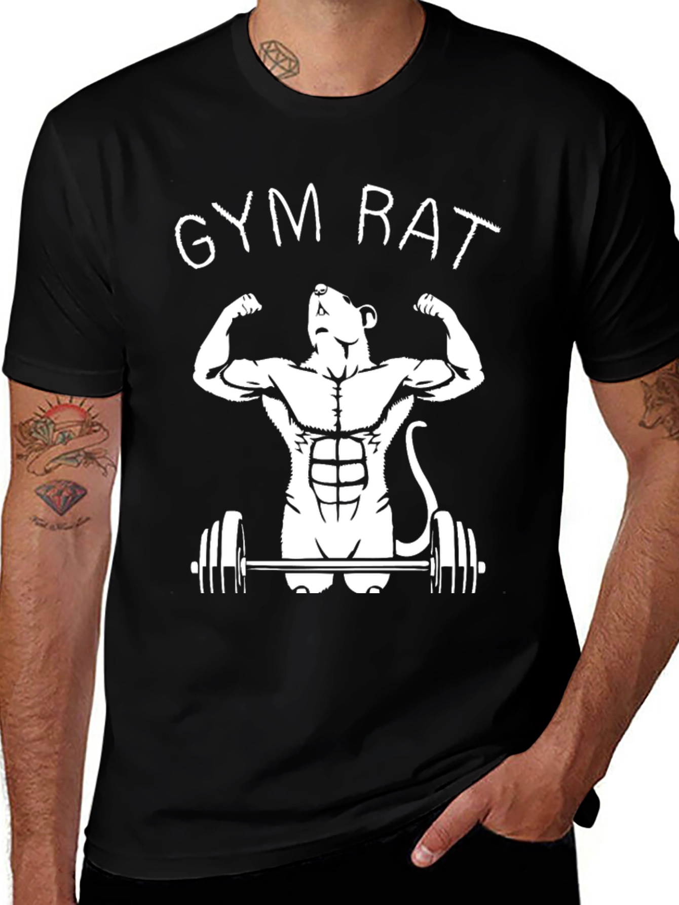 Gym Rat Black Graphic T-Shirt - Workout Mouse Design