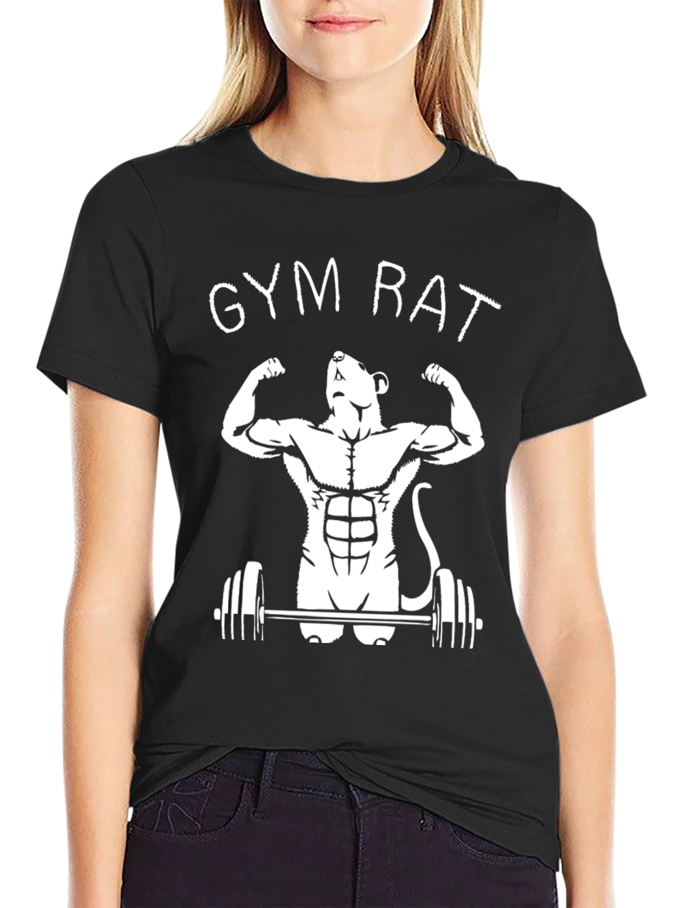 Gym Rat Black Graphic T-Shirt - Workout Mouse Design