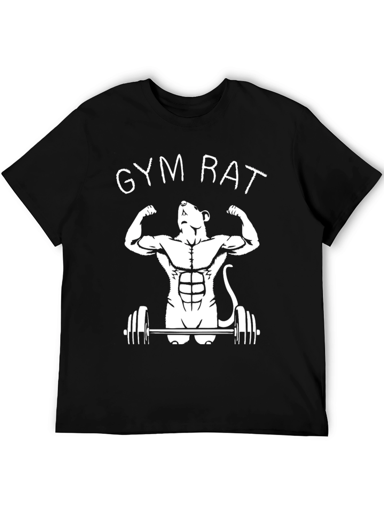 Gym Rat Black Graphic T-Shirt - Workout Mouse Design
