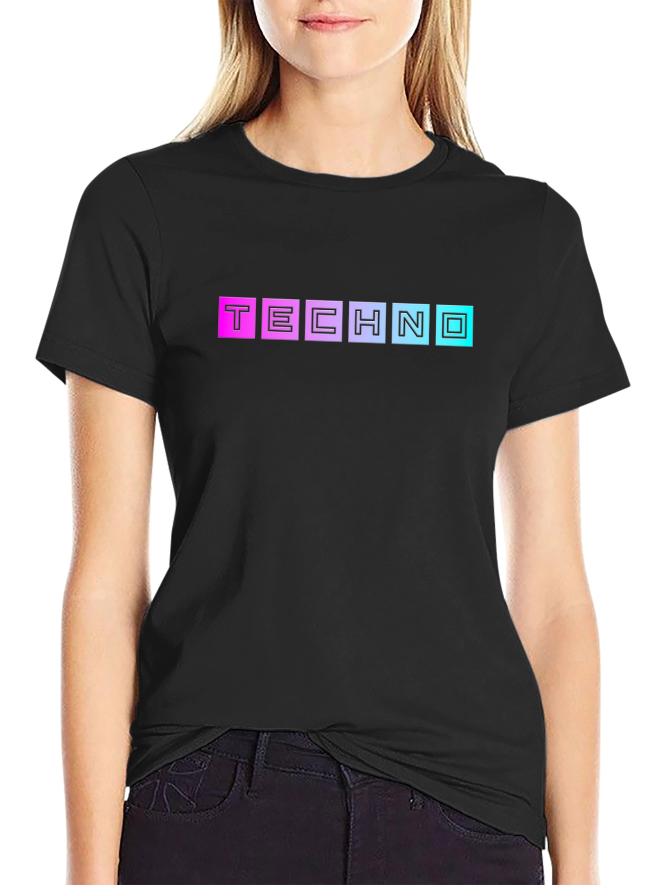 Retro Techno Graphic T-Shirt - Black Cotton Blend Tee