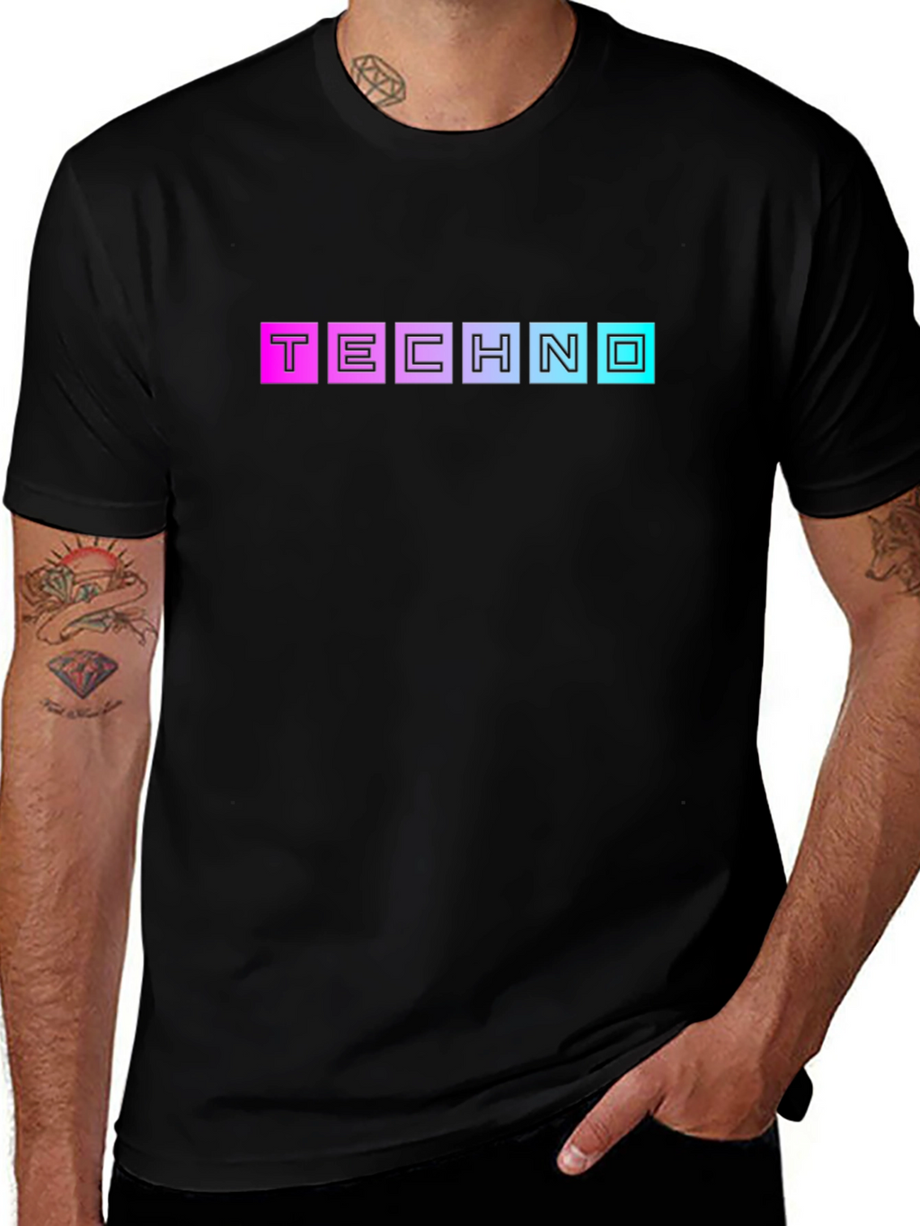 Retro Techno Graphic T-Shirt - Black Cotton Blend Tee