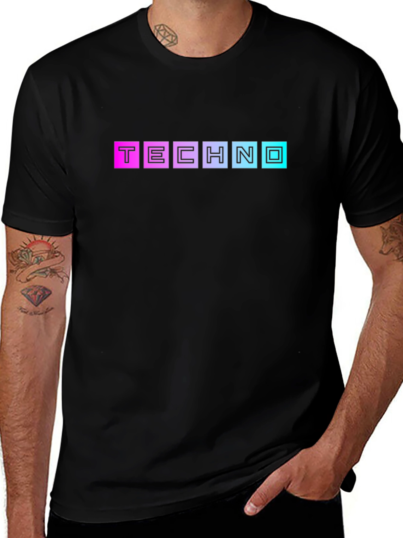 Retro Techno Graphic T-Shirt - Black Cotton Blend Tee