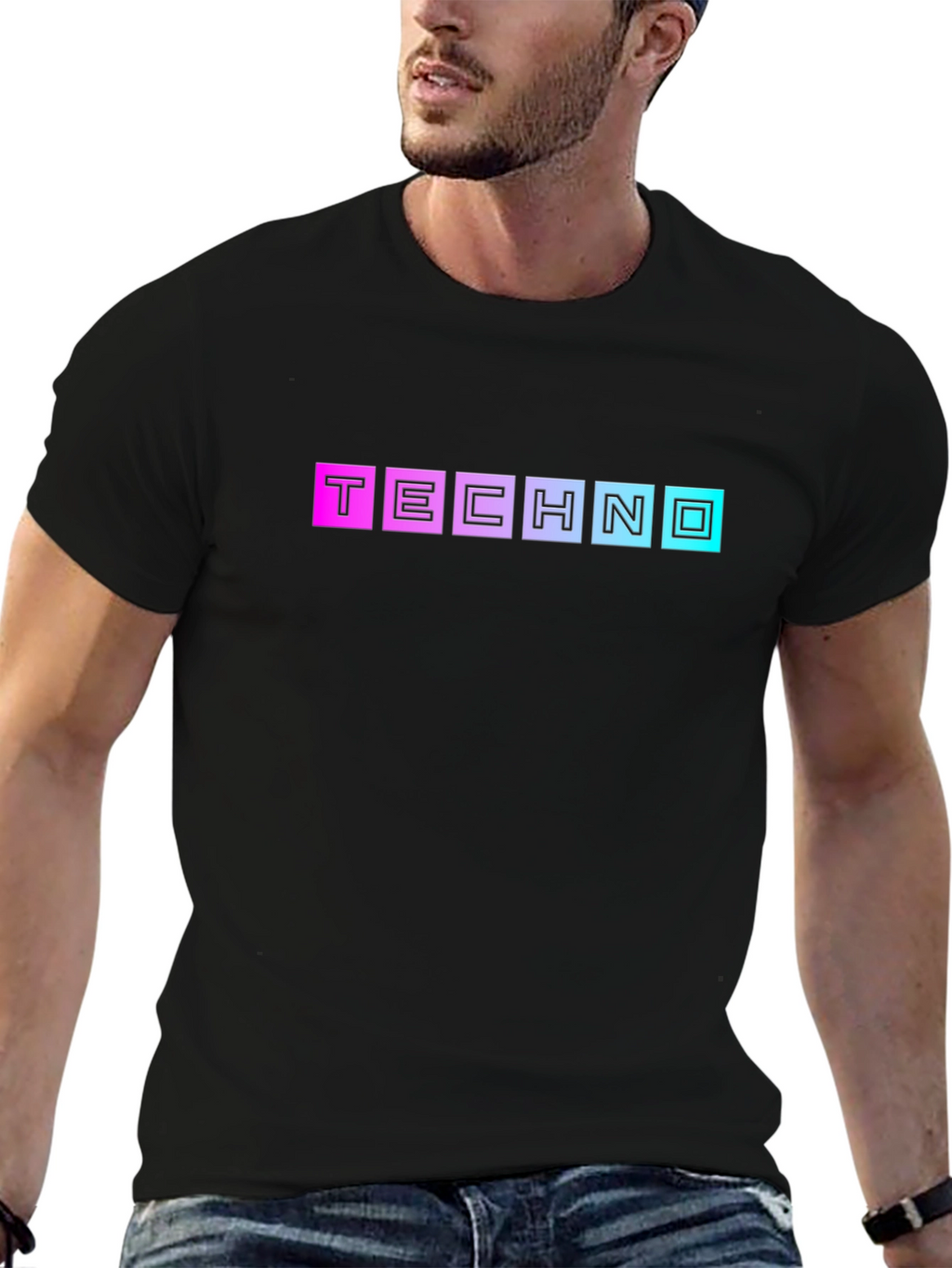 Retro Techno Graphic T-Shirt - Black Cotton Blend Tee