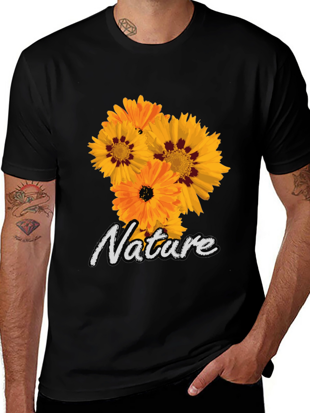 Nature Flower Graphic Black T-Shirt