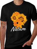 Nature Flower Graphic Black T-Shirt