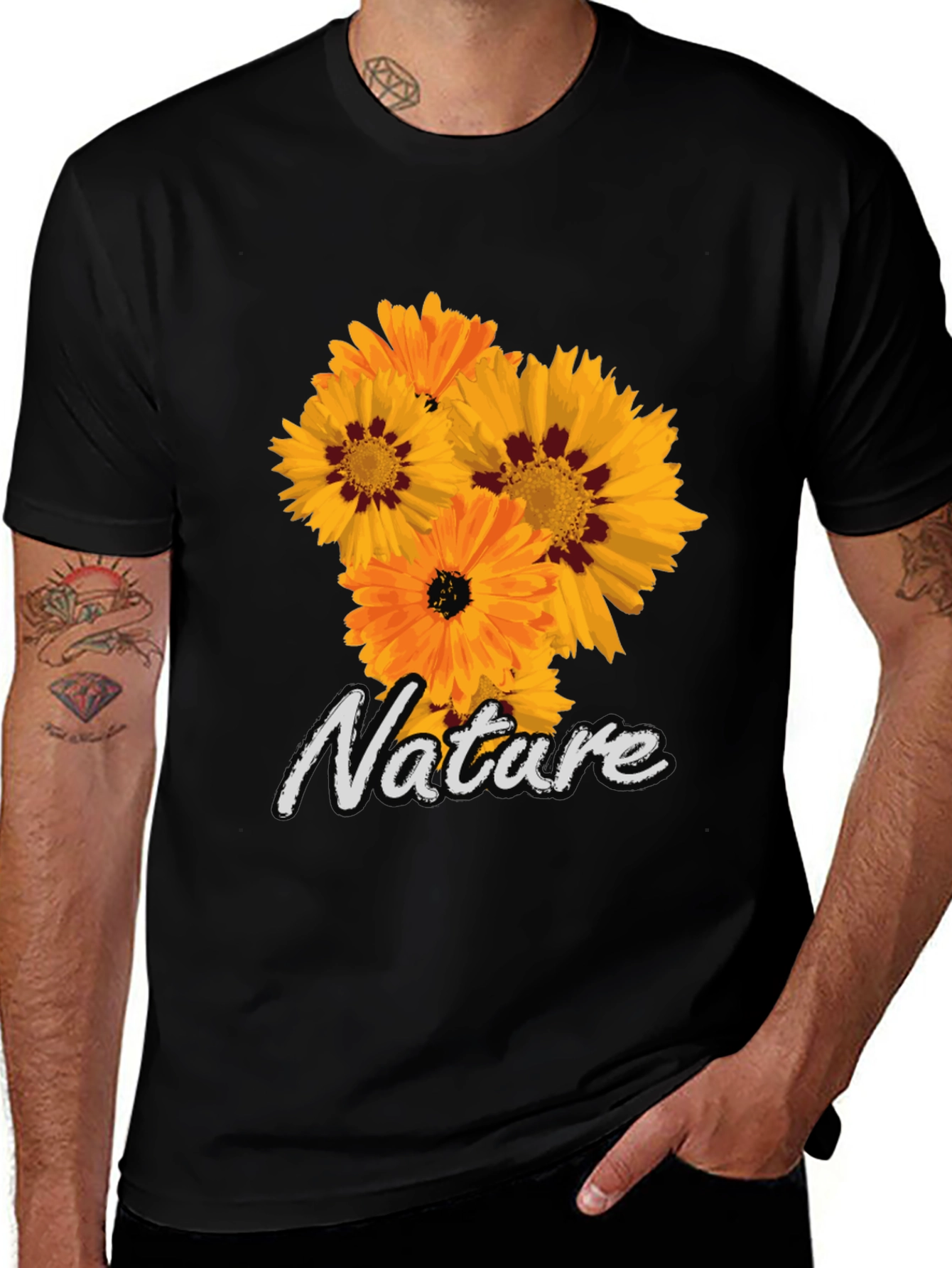 Nature Flower Graphic Black T-Shirt