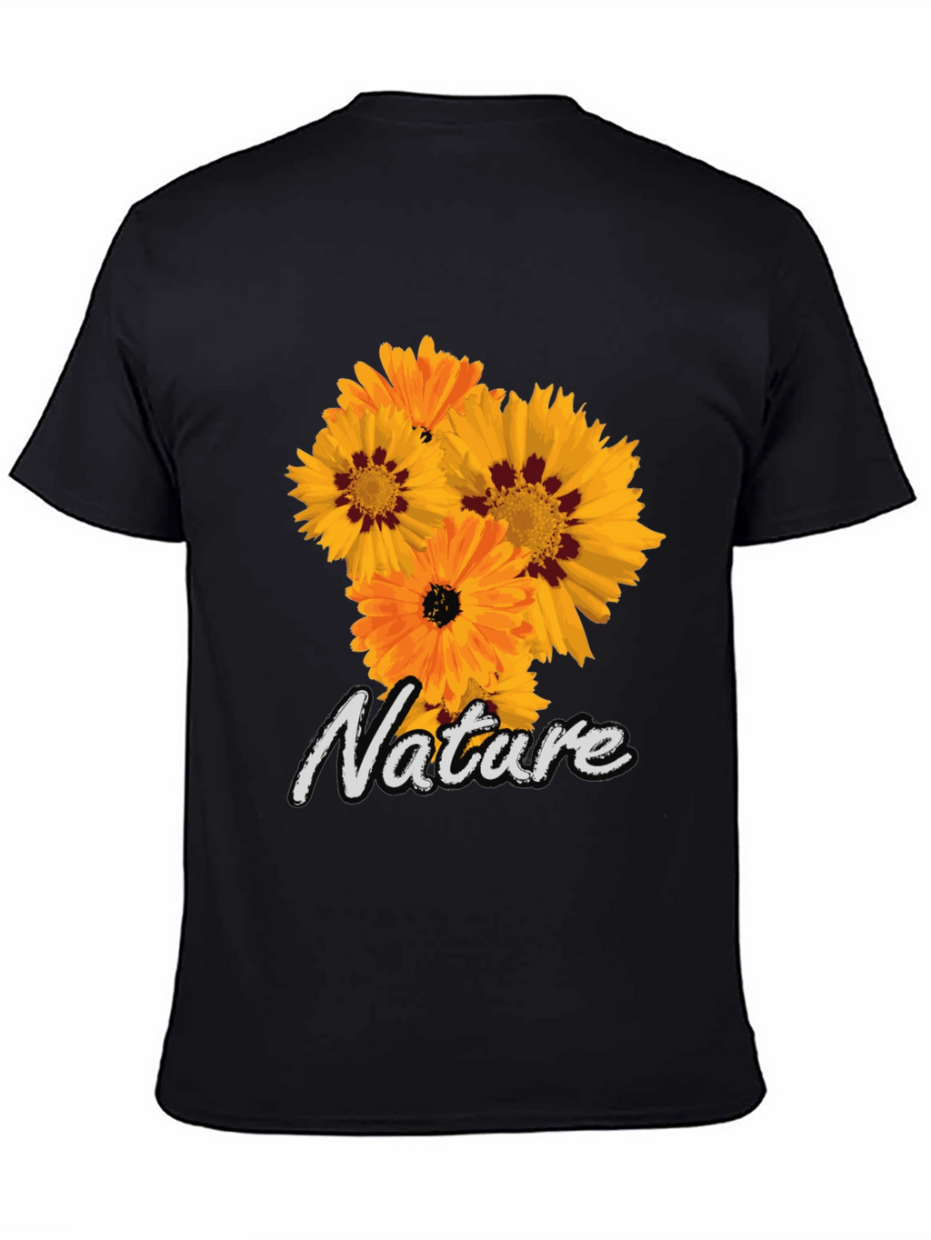 Nature Flower Graphic Black T-Shirt