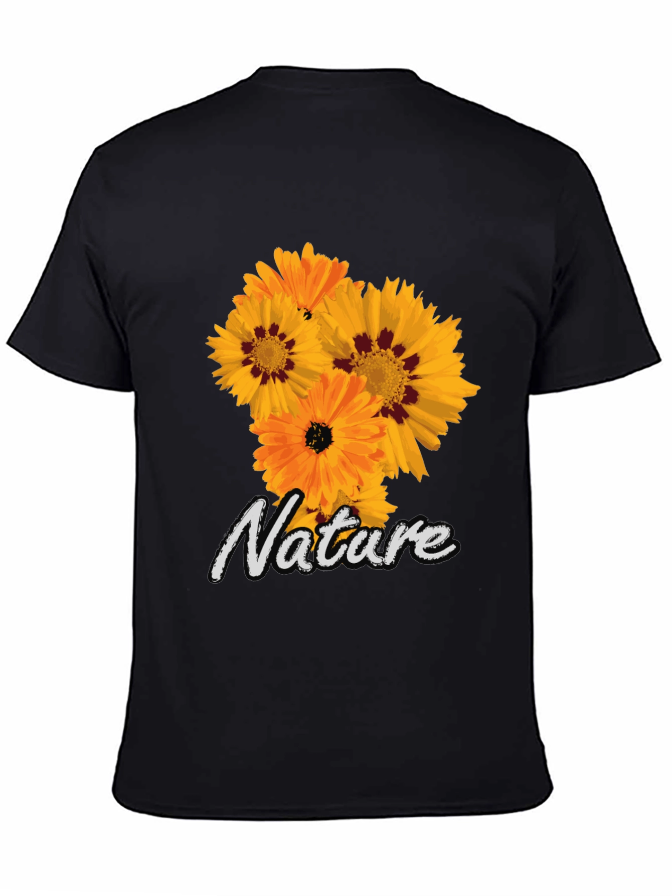 Nature Flower Graphic Black T-Shirt