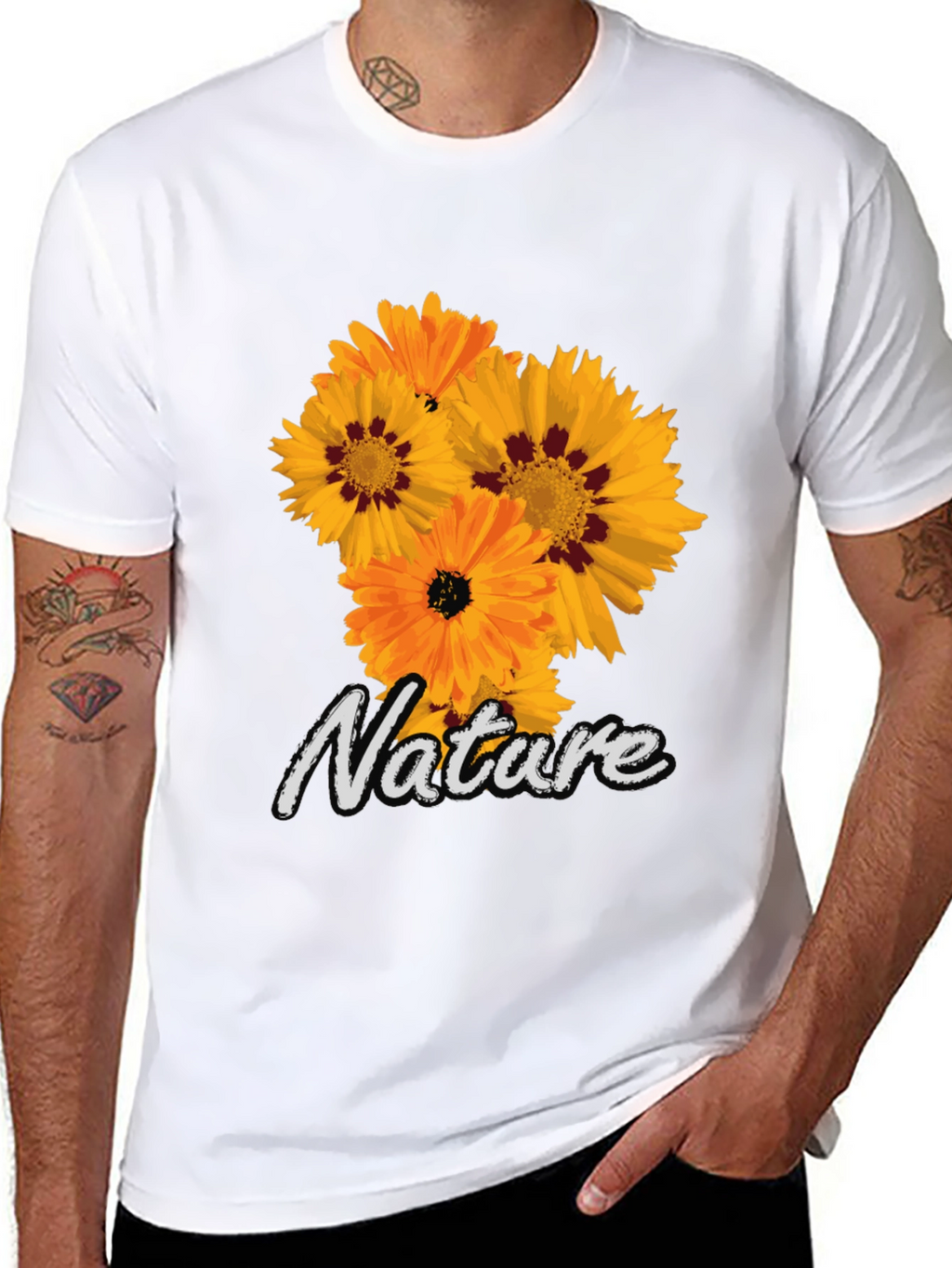 Nature Flower Graphic Black T-Shirt
