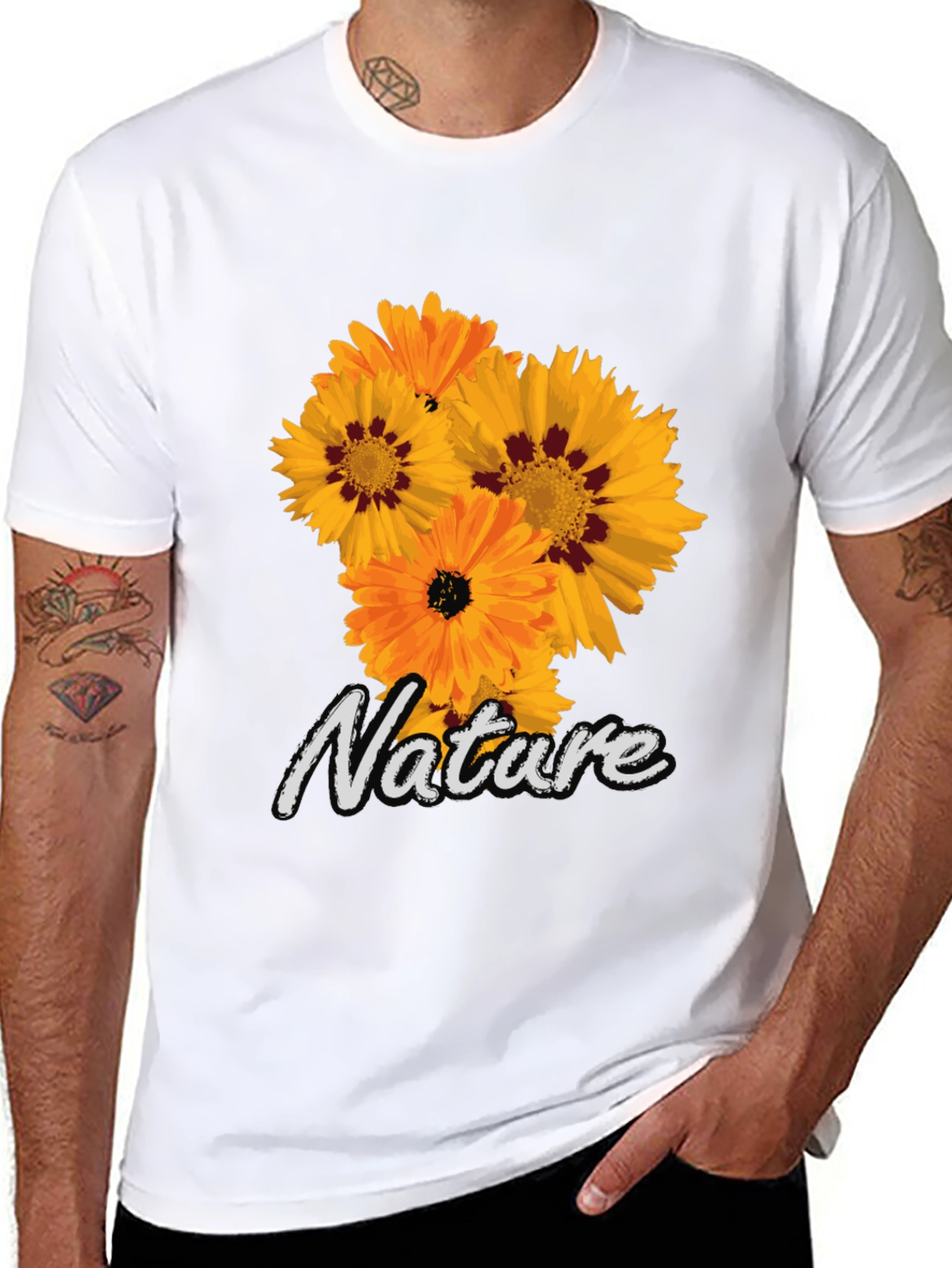 Nature Flower Graphic Black T-Shirt