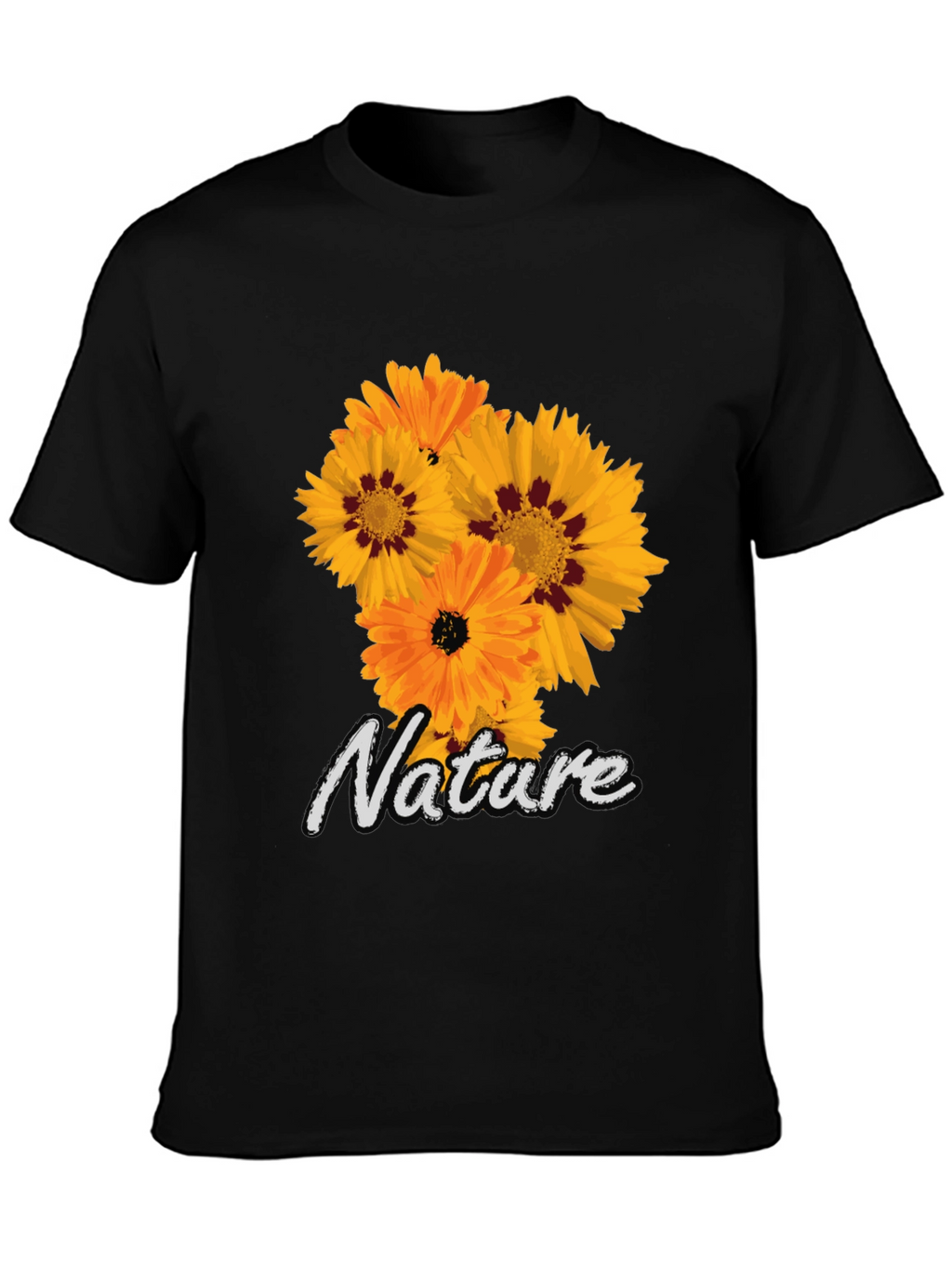 Nature Flower Graphic Black T-Shirt