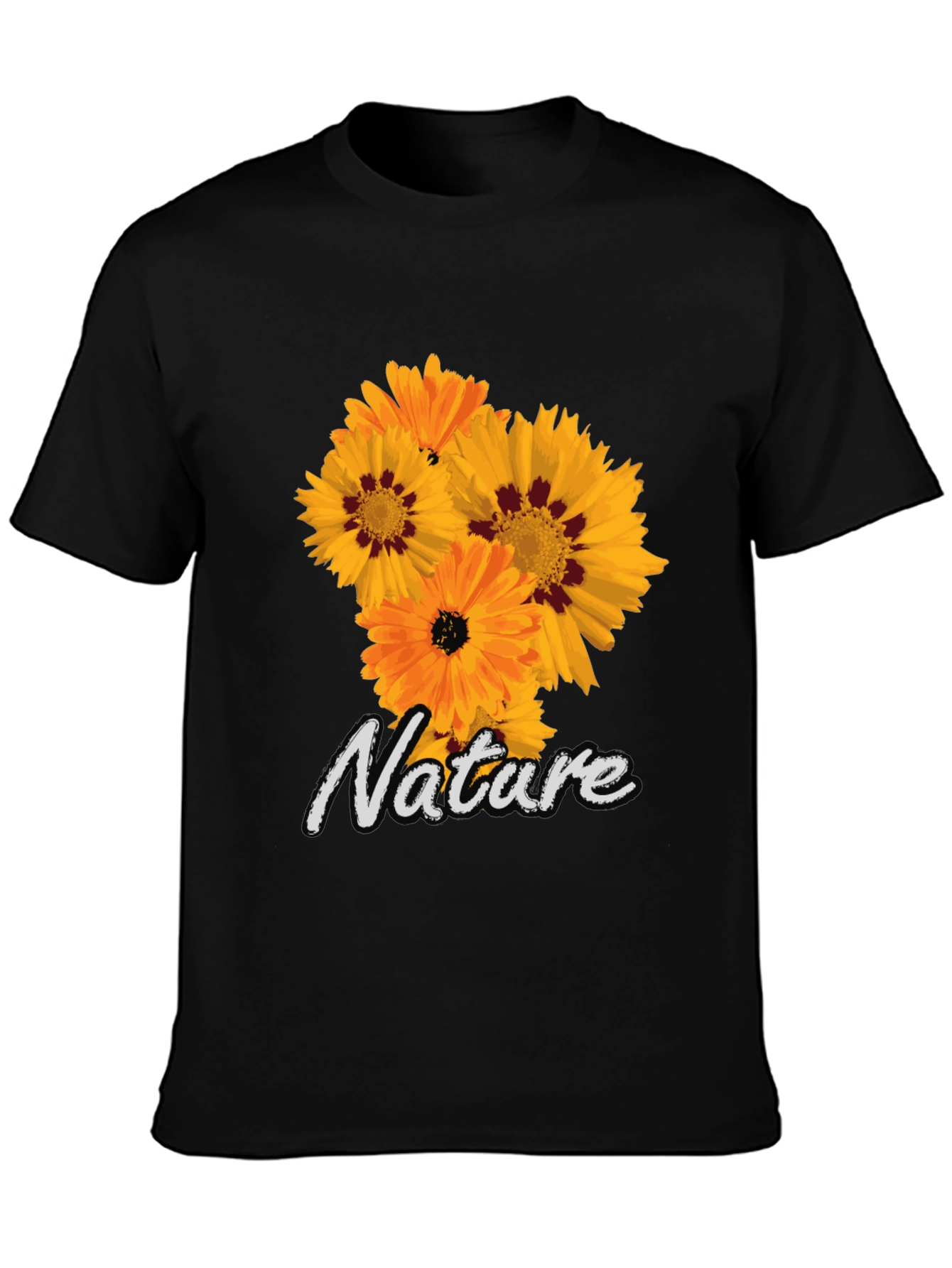 Nature Flower Graphic Black T-Shirt