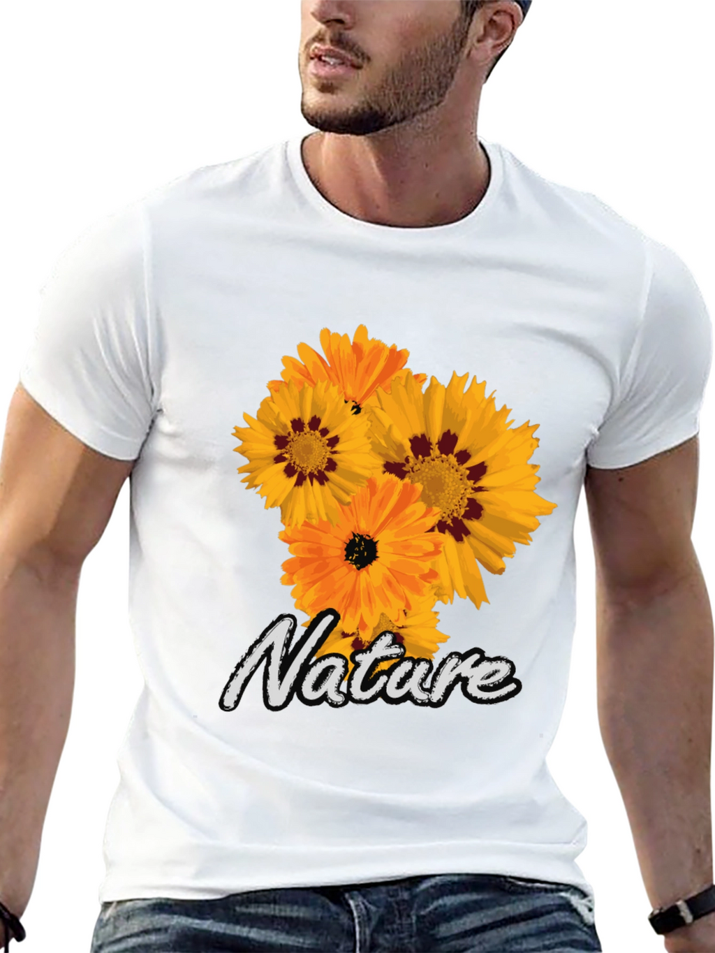 Nature Flower Graphic Black T-Shirt