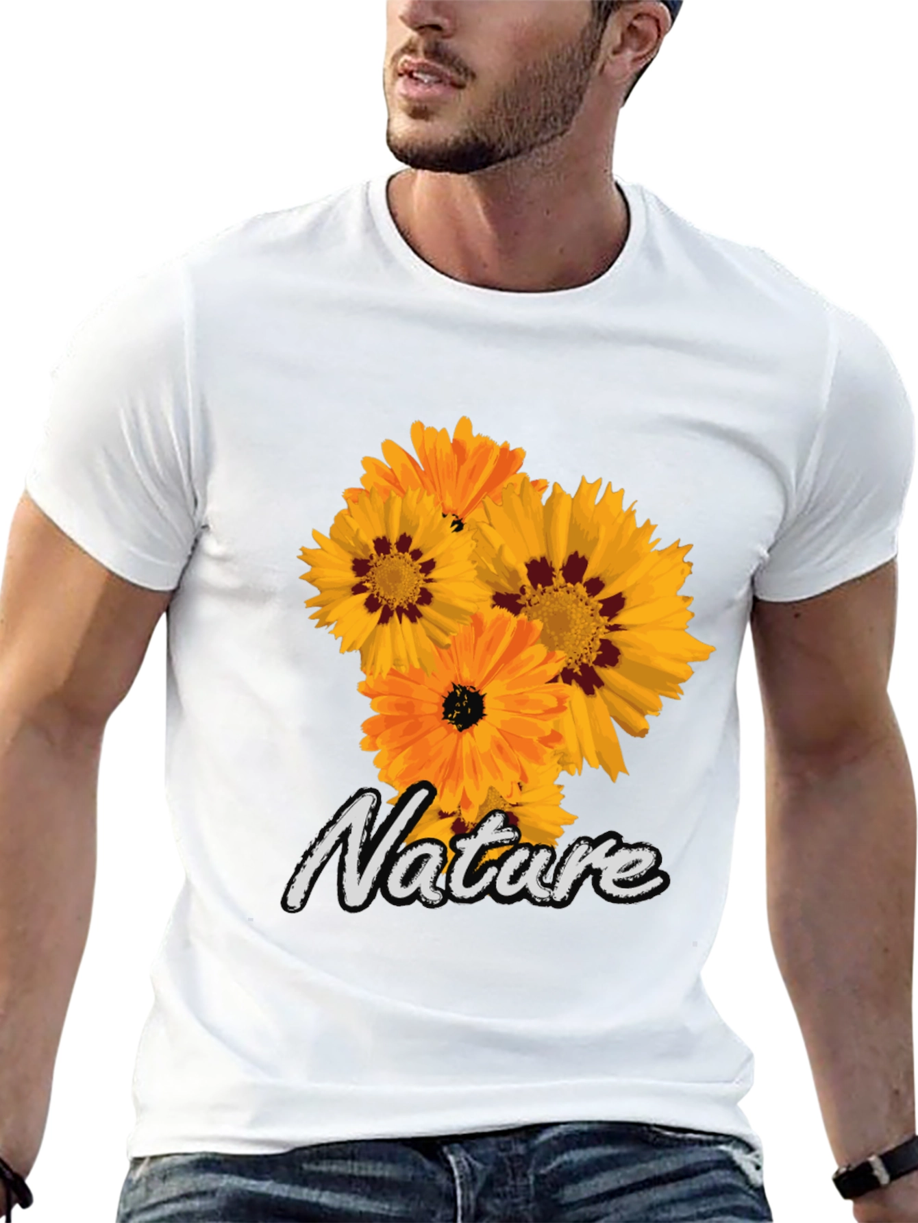 Nature Flower Graphic Black T-Shirt