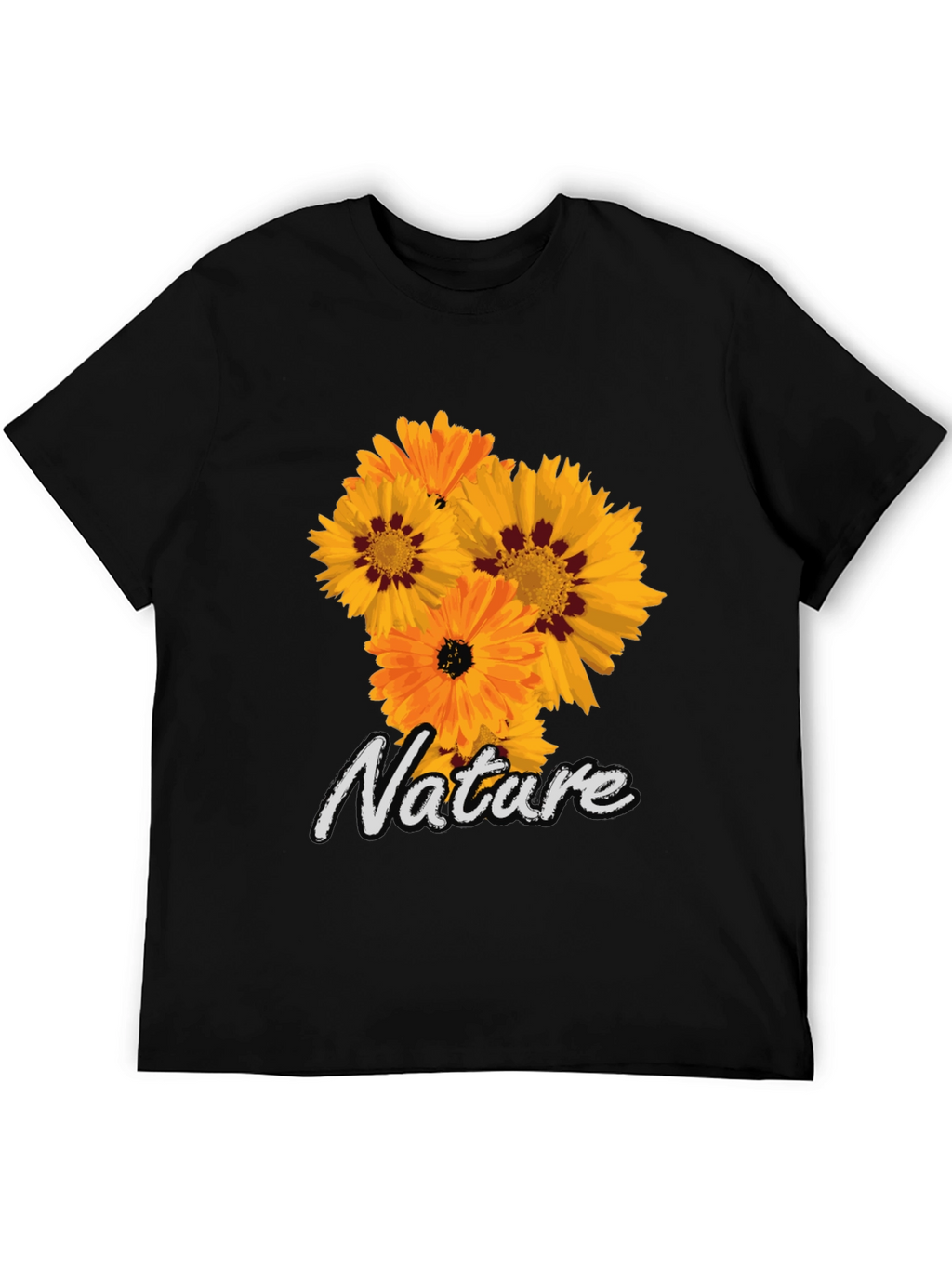 Nature Flower Graphic Black T-Shirt