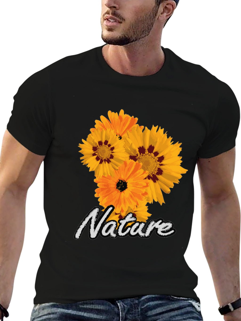 Nature Flower Graphic Black T-Shirt