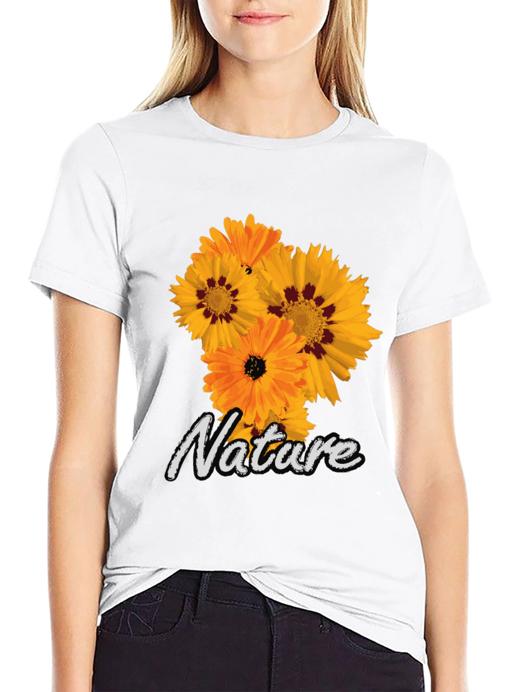 Nature Flower Graphic Black T-Shirt