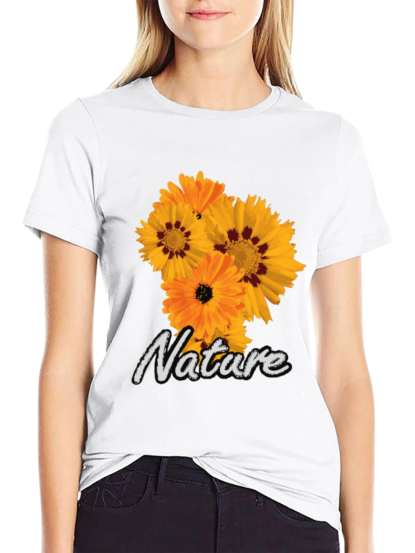 Nature Flower Graphic Black T-Shirt
