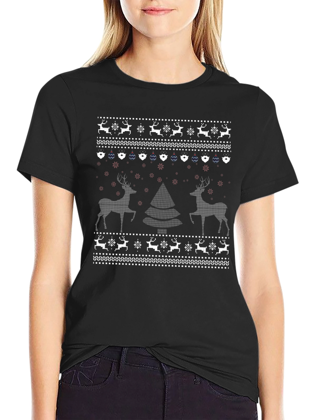 Ugly Christmas Sweater T-Shirt - Reindeer & Tree