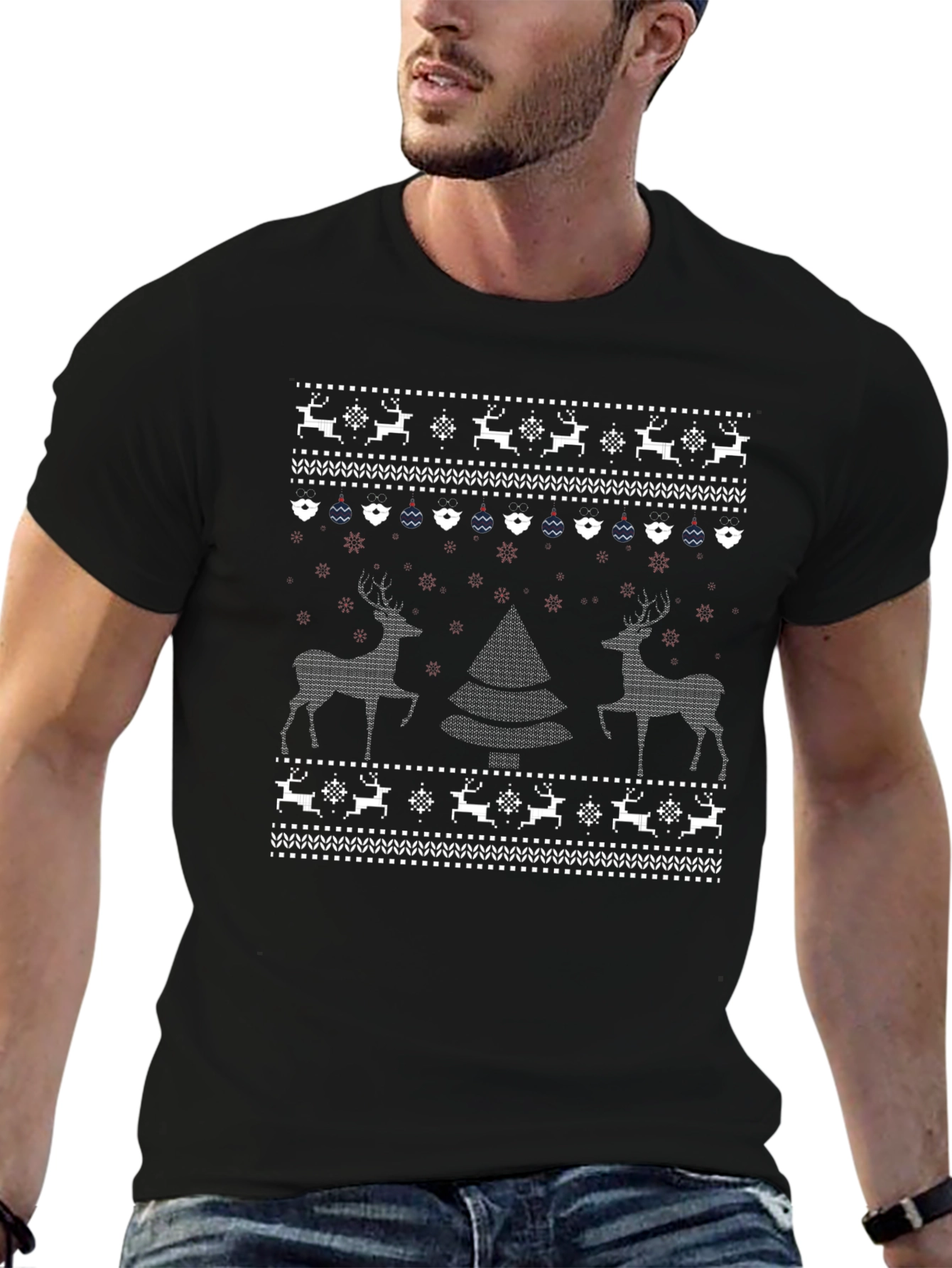 Ugly Christmas Sweater T-Shirt - Reindeer & Tree