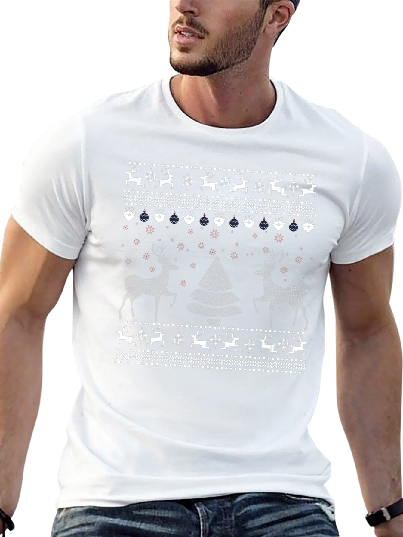 Ugly Christmas Sweater T-Shirt - Reindeer & Tree