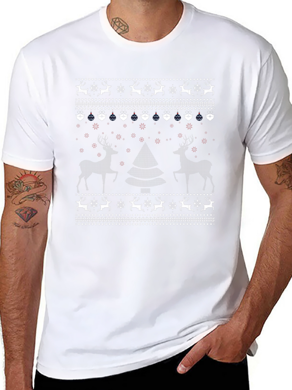 Ugly Christmas Sweater T-Shirt - Reindeer & Tree