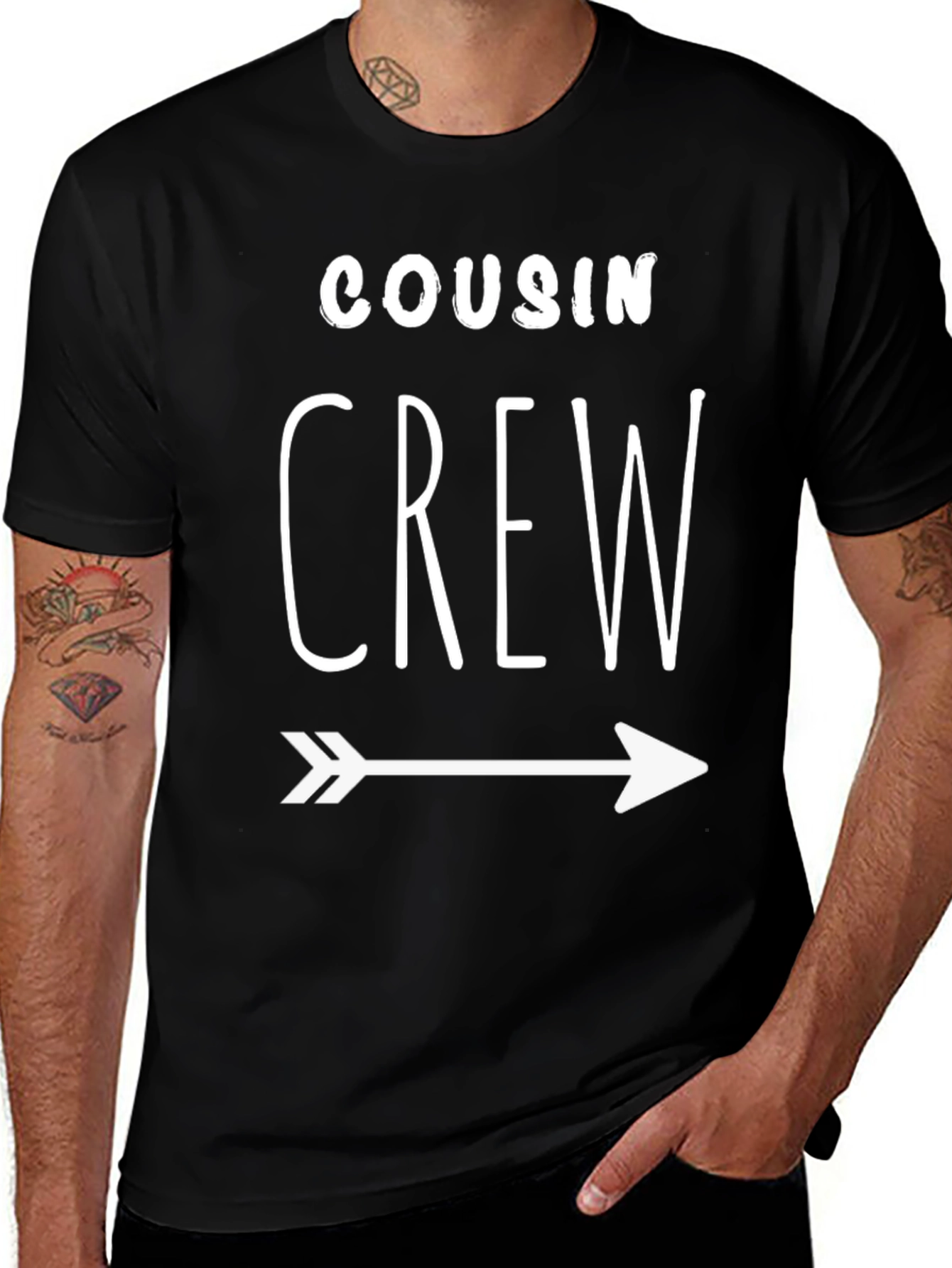 Cousin Crew Black T-Shirt with Arrow Graphic Print