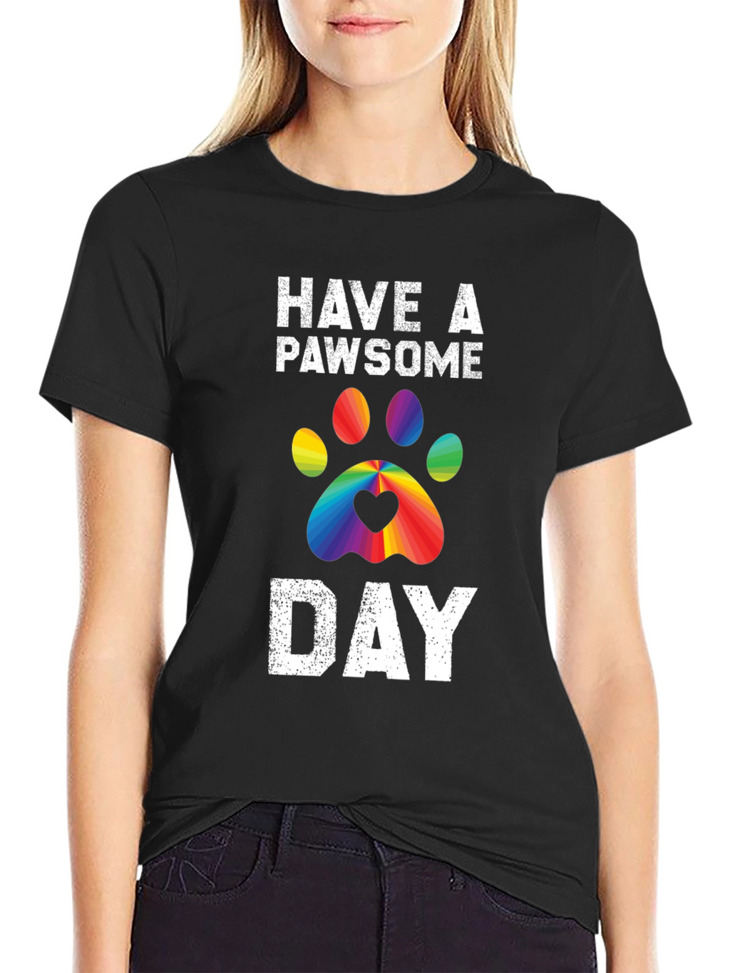 Pawsome Day T-Shirt - Rainbow Paw Print