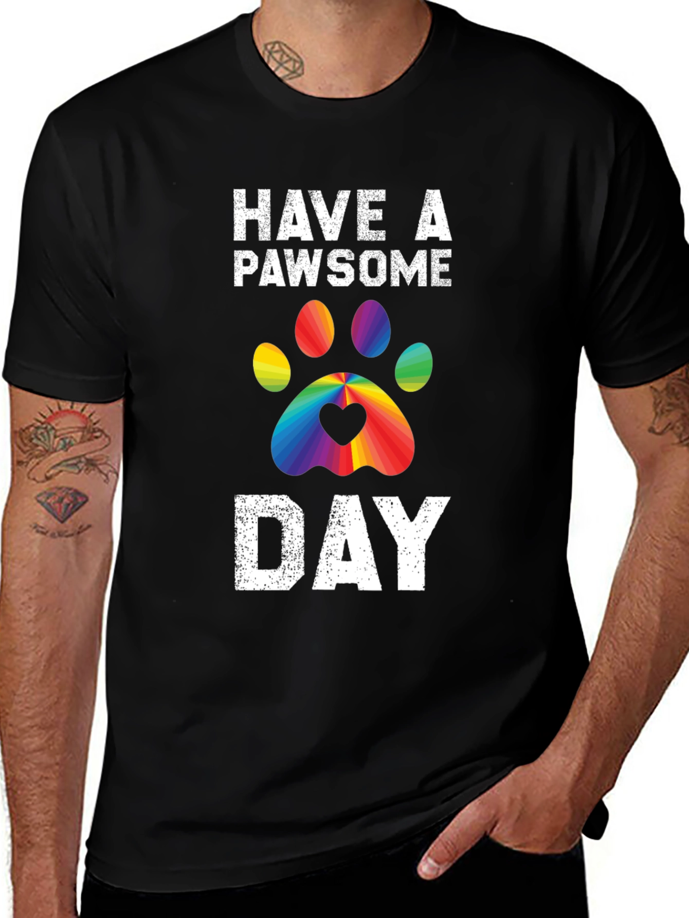 Pawsome Day T-Shirt - Rainbow Paw Print