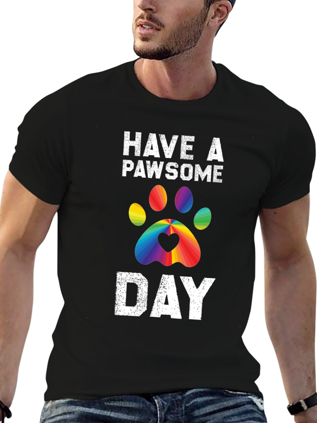 Pawsome Day T-Shirt - Rainbow Paw Print