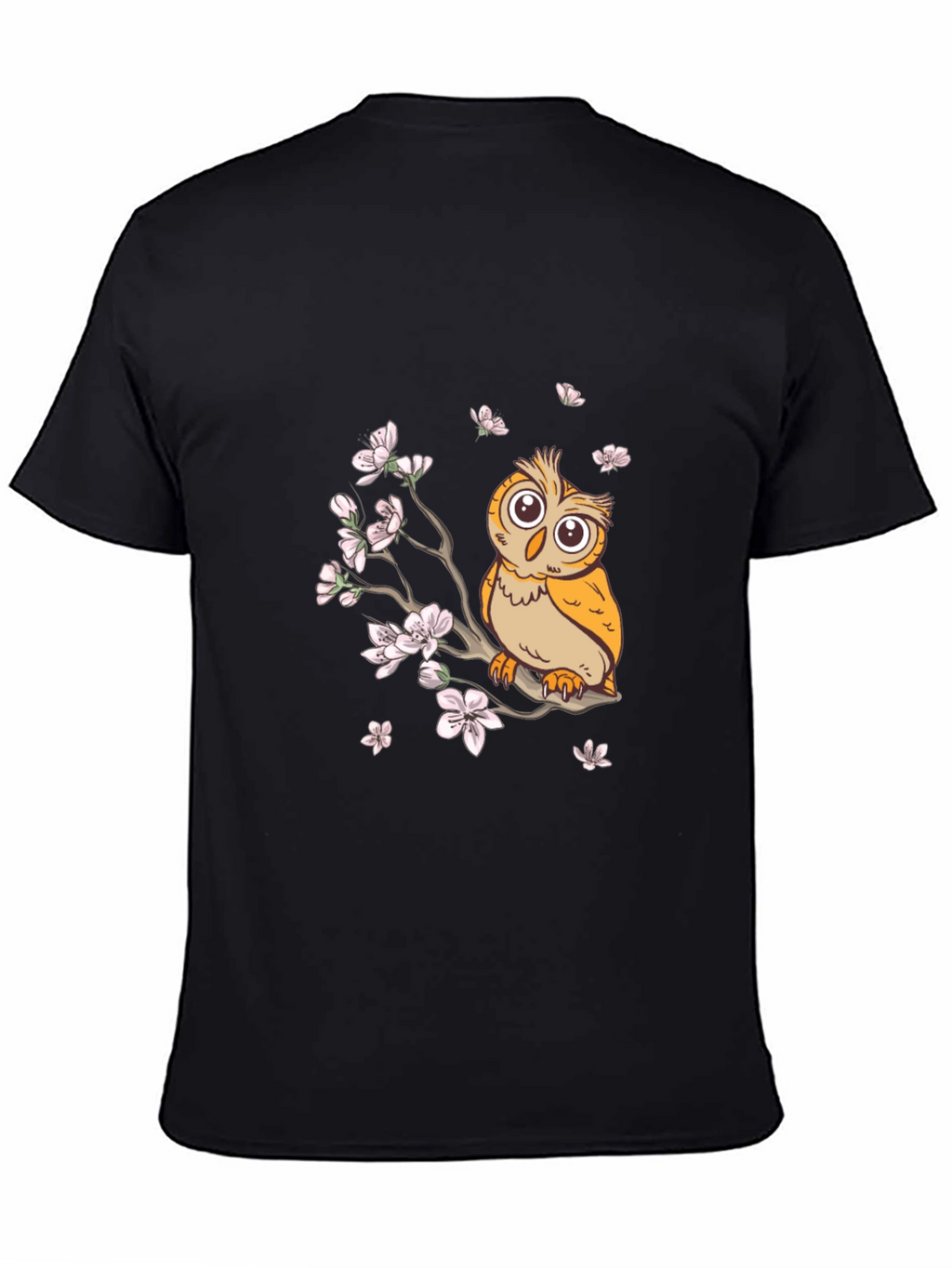 Owl & Cherry Blossoms Graphic Tee - Black