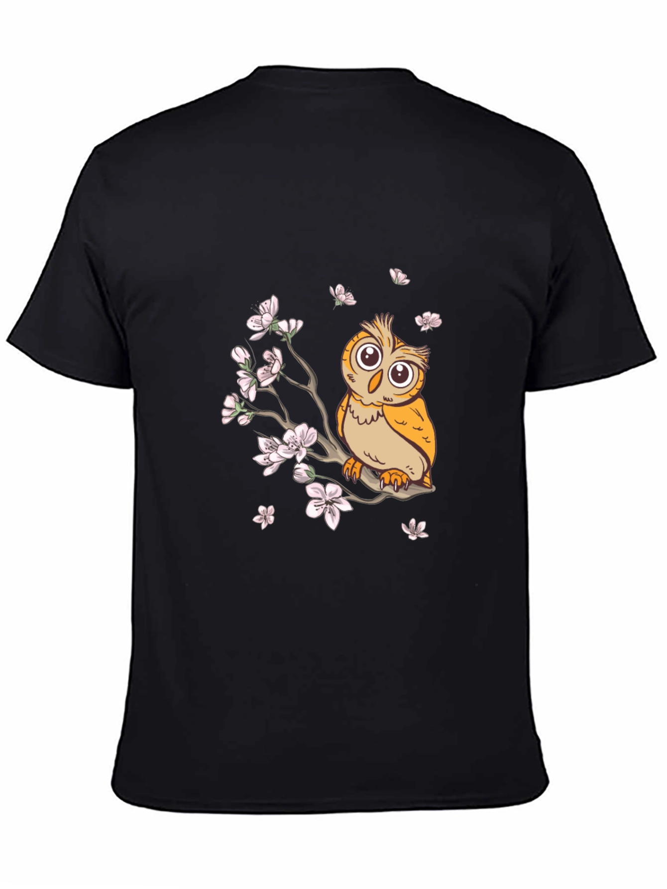 Owl & Cherry Blossoms Graphic Tee - Black