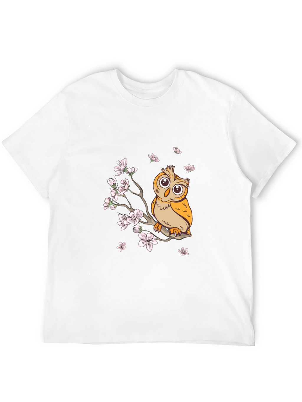 Owl & Cherry Blossoms Graphic Tee - Black
