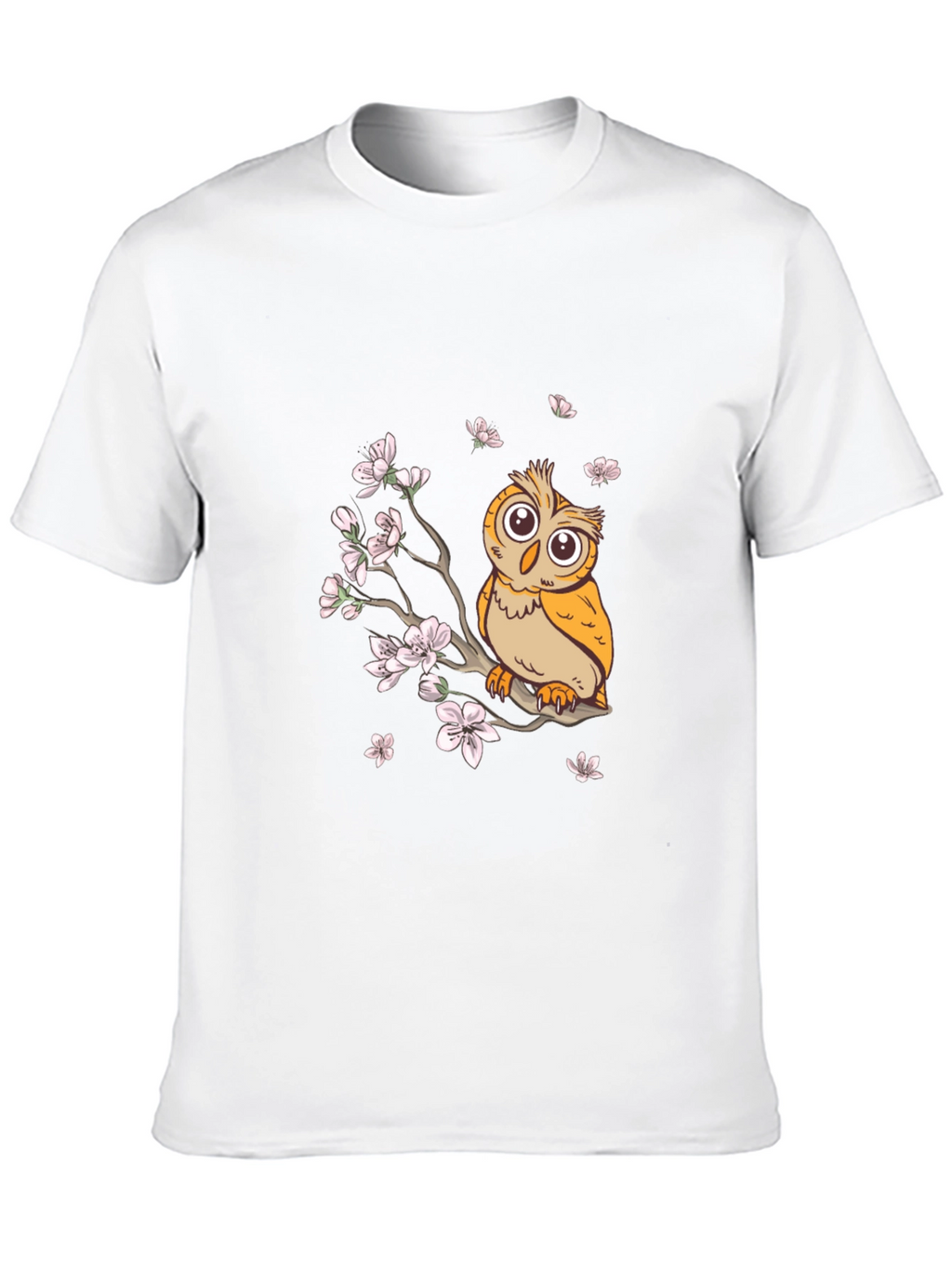 Owl & Cherry Blossoms Graphic Tee - Black