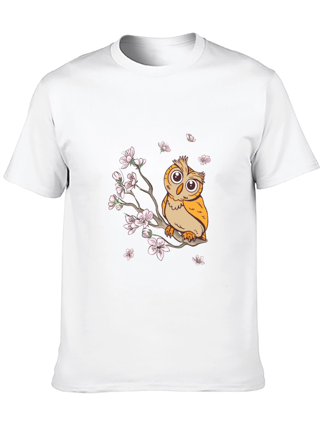 Owl & Cherry Blossoms Graphic Tee - Black