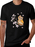Owl & Cherry Blossoms Graphic Tee - Black