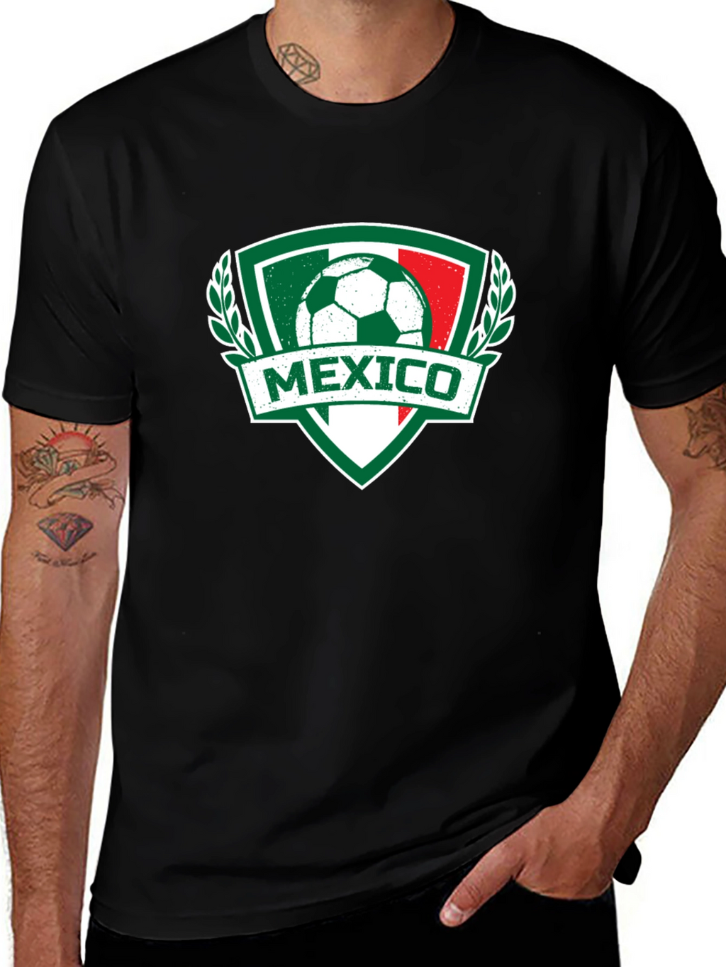 Mexico Soccer T-Shirt - Green White Red Crest Design