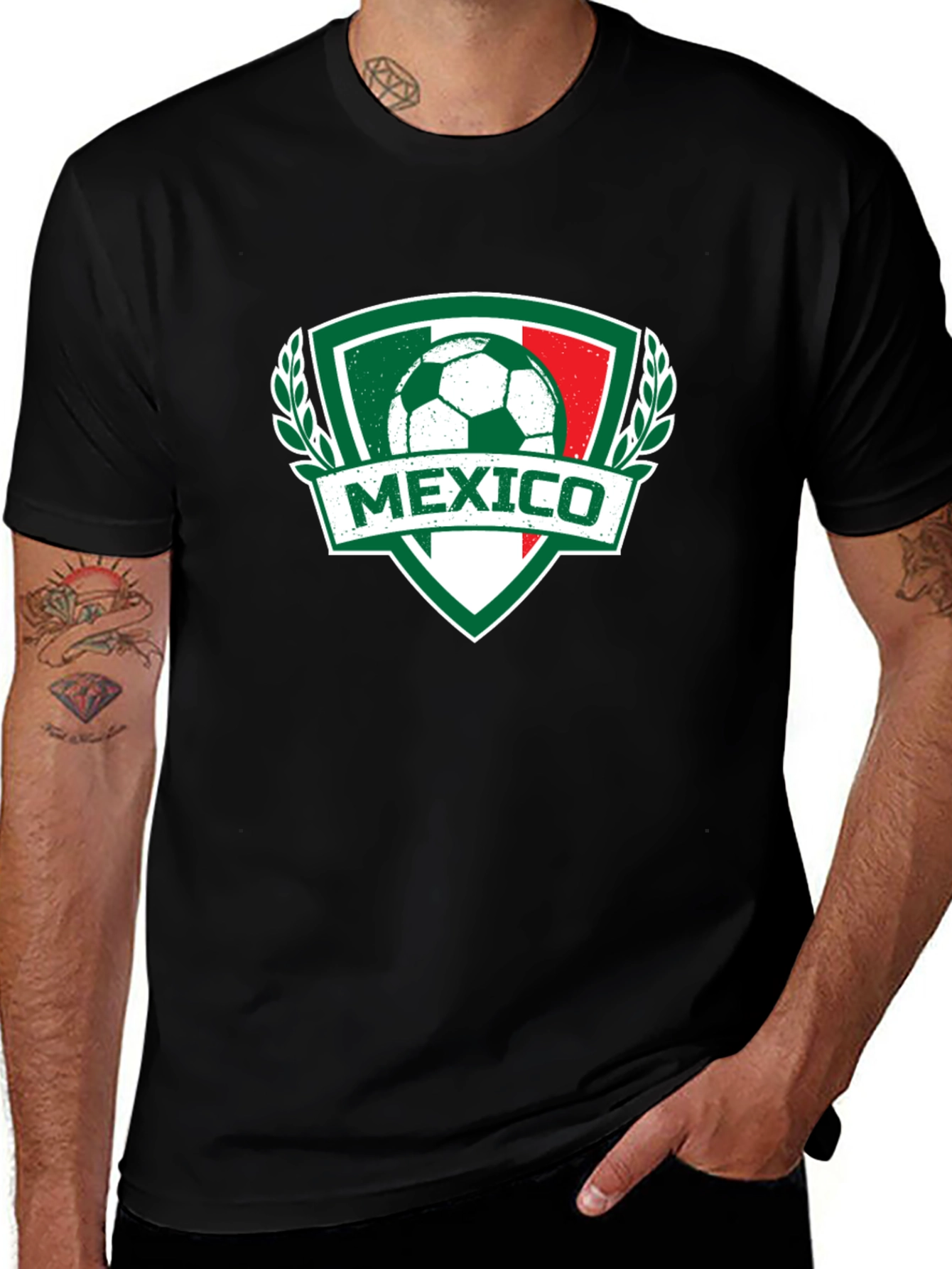 Mexico Soccer T-Shirt - Green White Red Crest Design