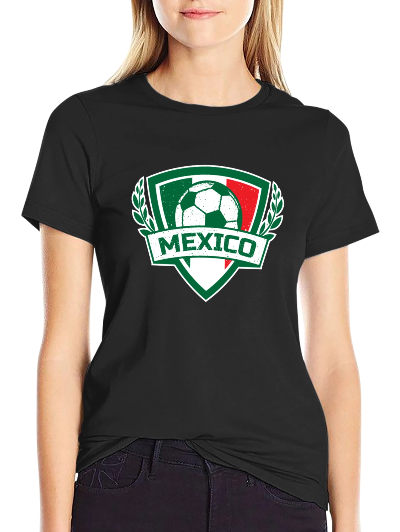Mexico Soccer T-Shirt - Green White Red Crest Design