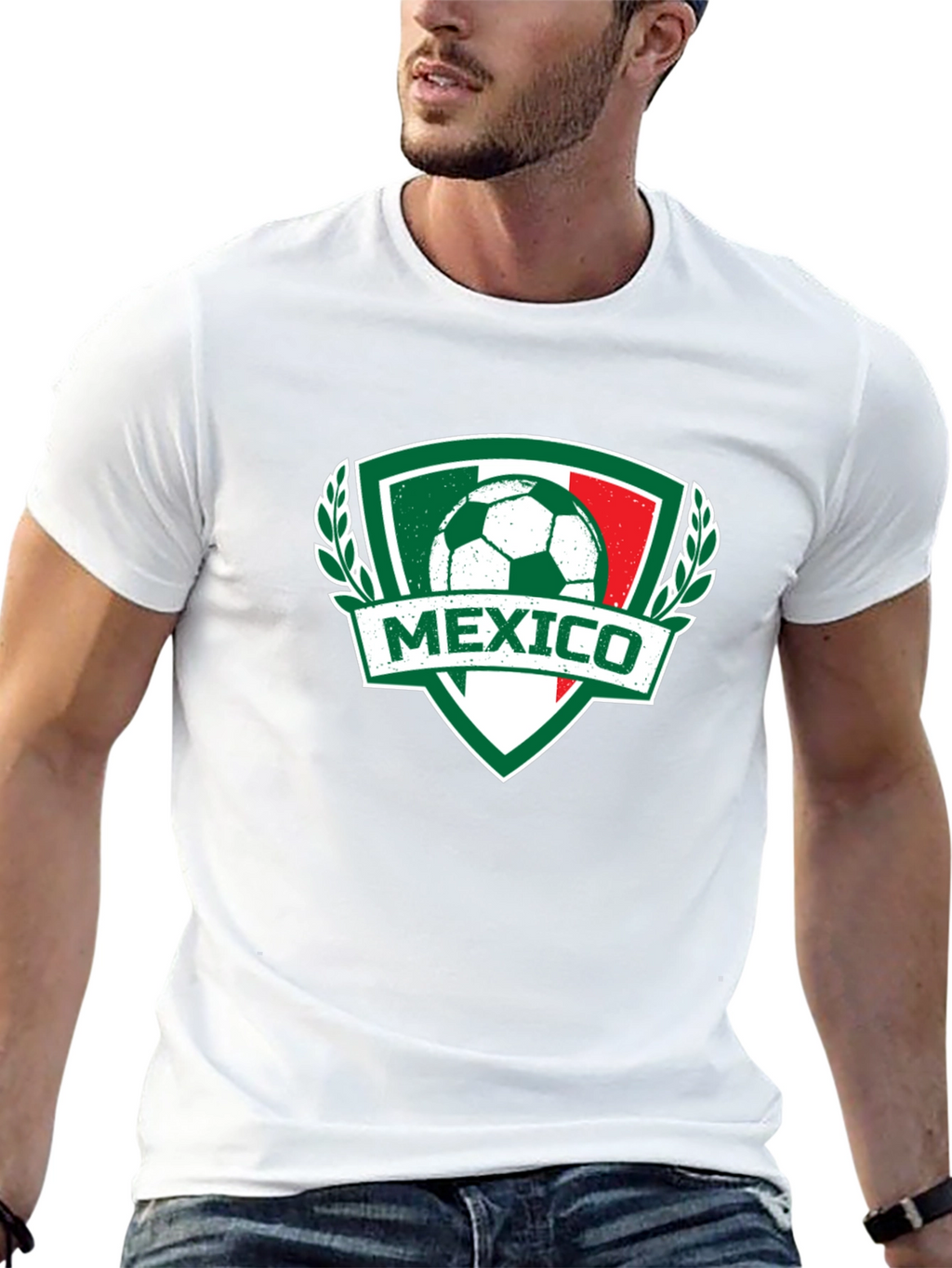 Mexico Soccer T-Shirt - Green White Red Crest Design