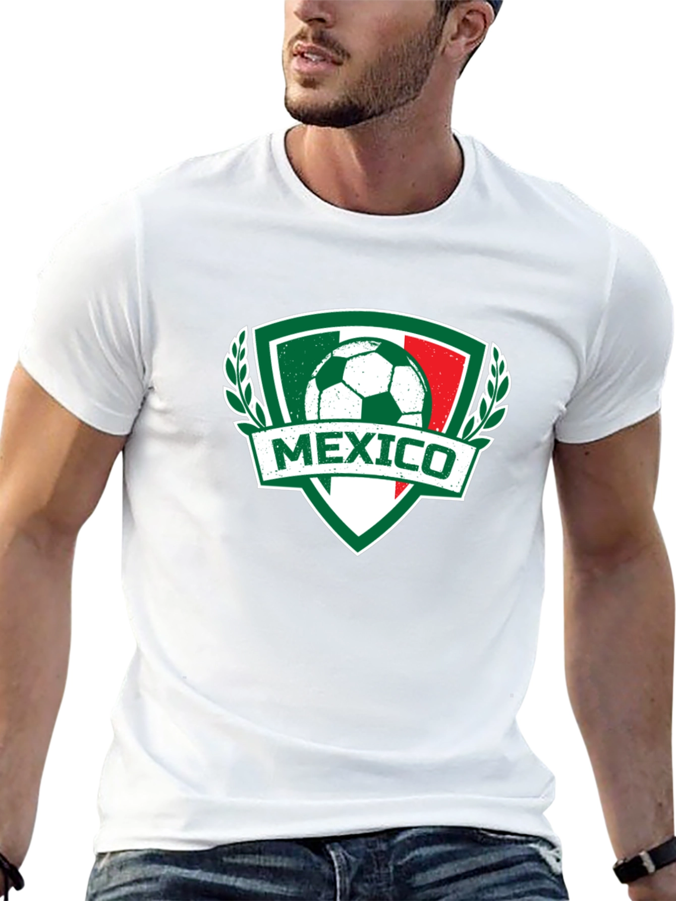 Mexico Soccer T-Shirt - Green White Red Crest Design