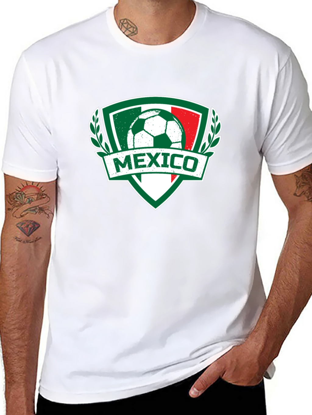 Mexico Soccer T-Shirt - Green White Red Crest Design