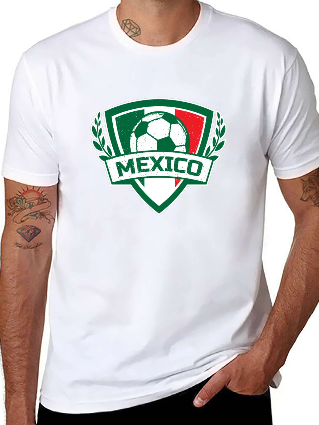 Mexico Soccer T-Shirt - Green White Red Crest Design