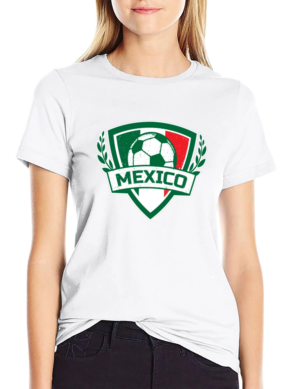 Mexico Soccer T-Shirt - Green White Red Crest Design