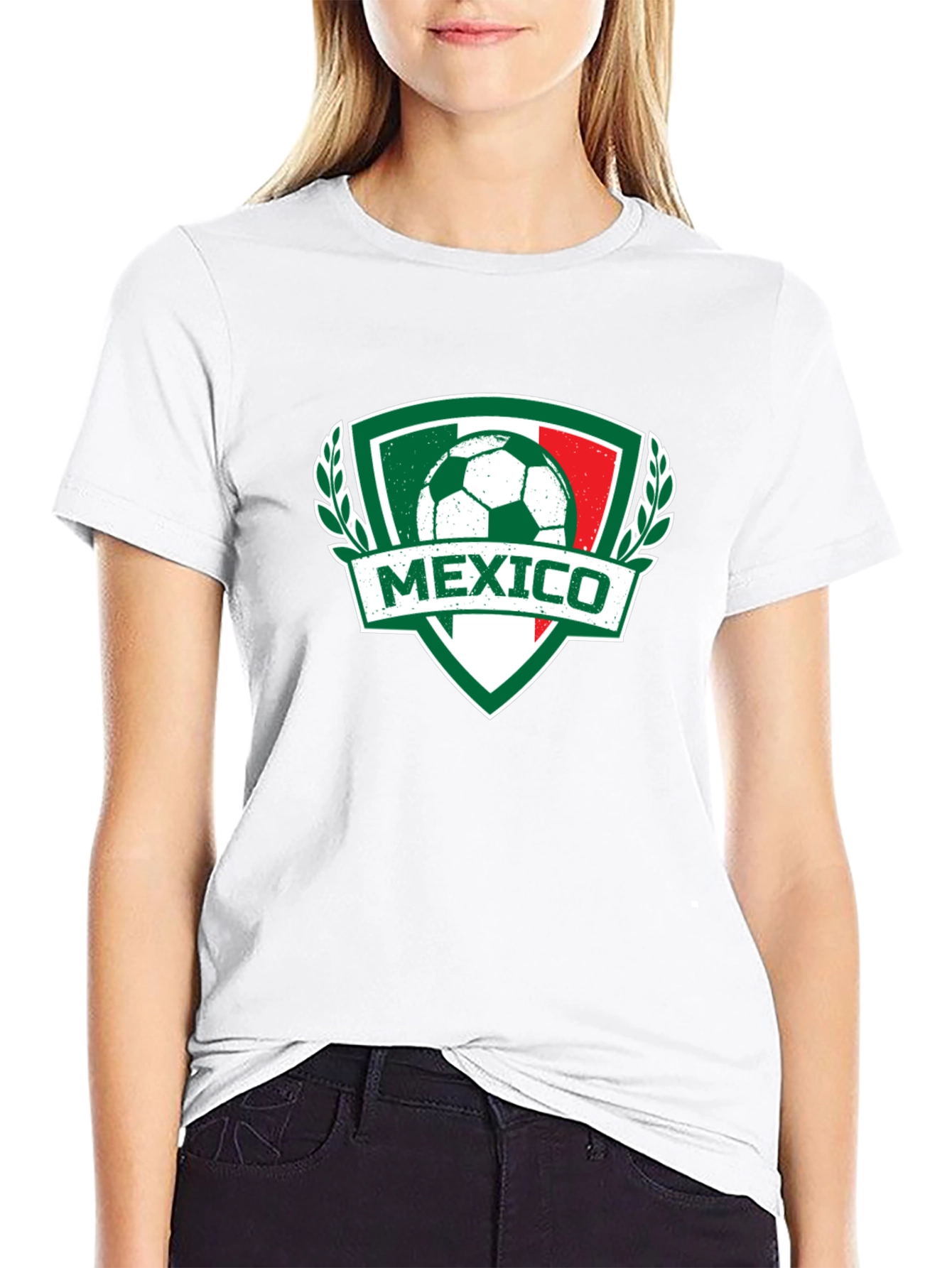 Mexico Soccer T-Shirt - Green White Red Crest Design
