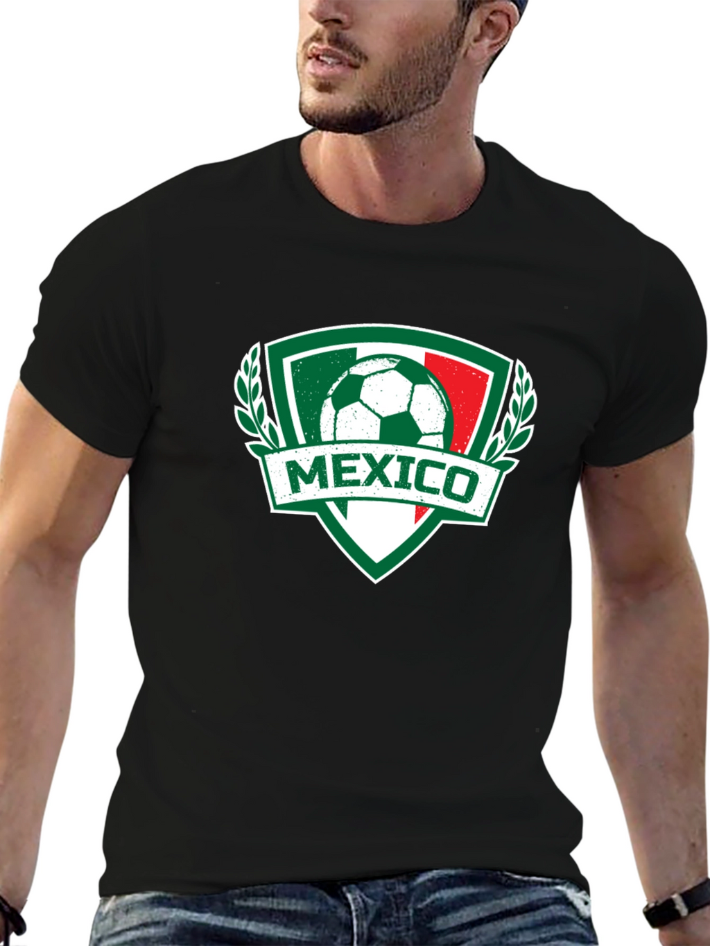 Mexico Soccer T-Shirt - Green White Red Crest Design