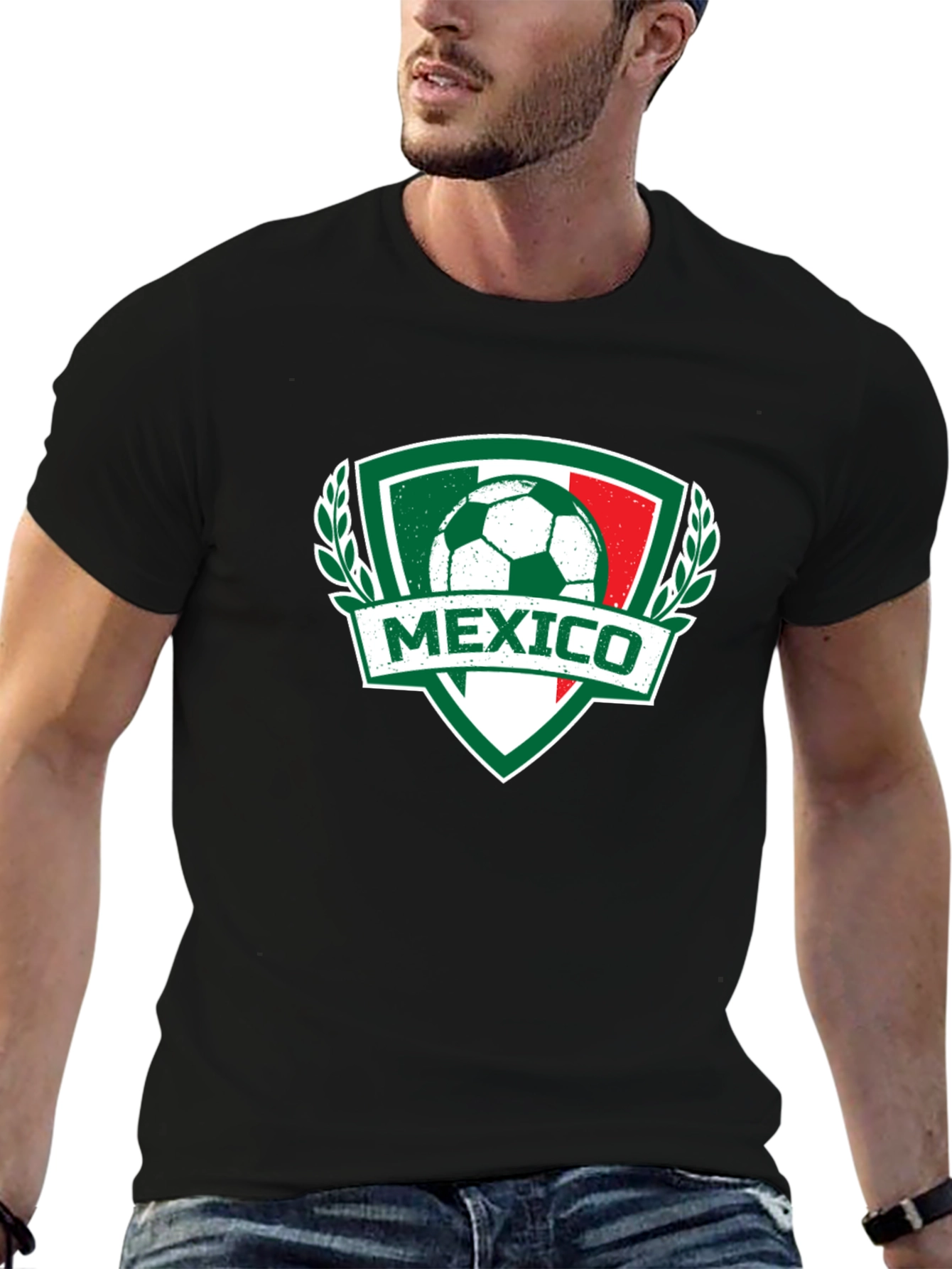 Mexico Soccer T-Shirt - Green White Red Crest Design