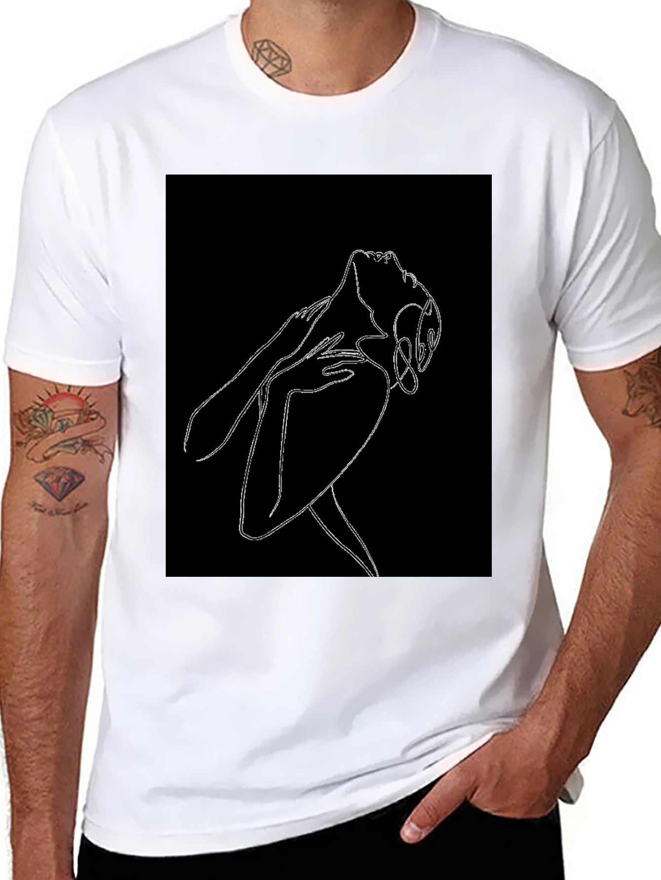 Abstract Woman Line Art Graphic Black T-Shirt