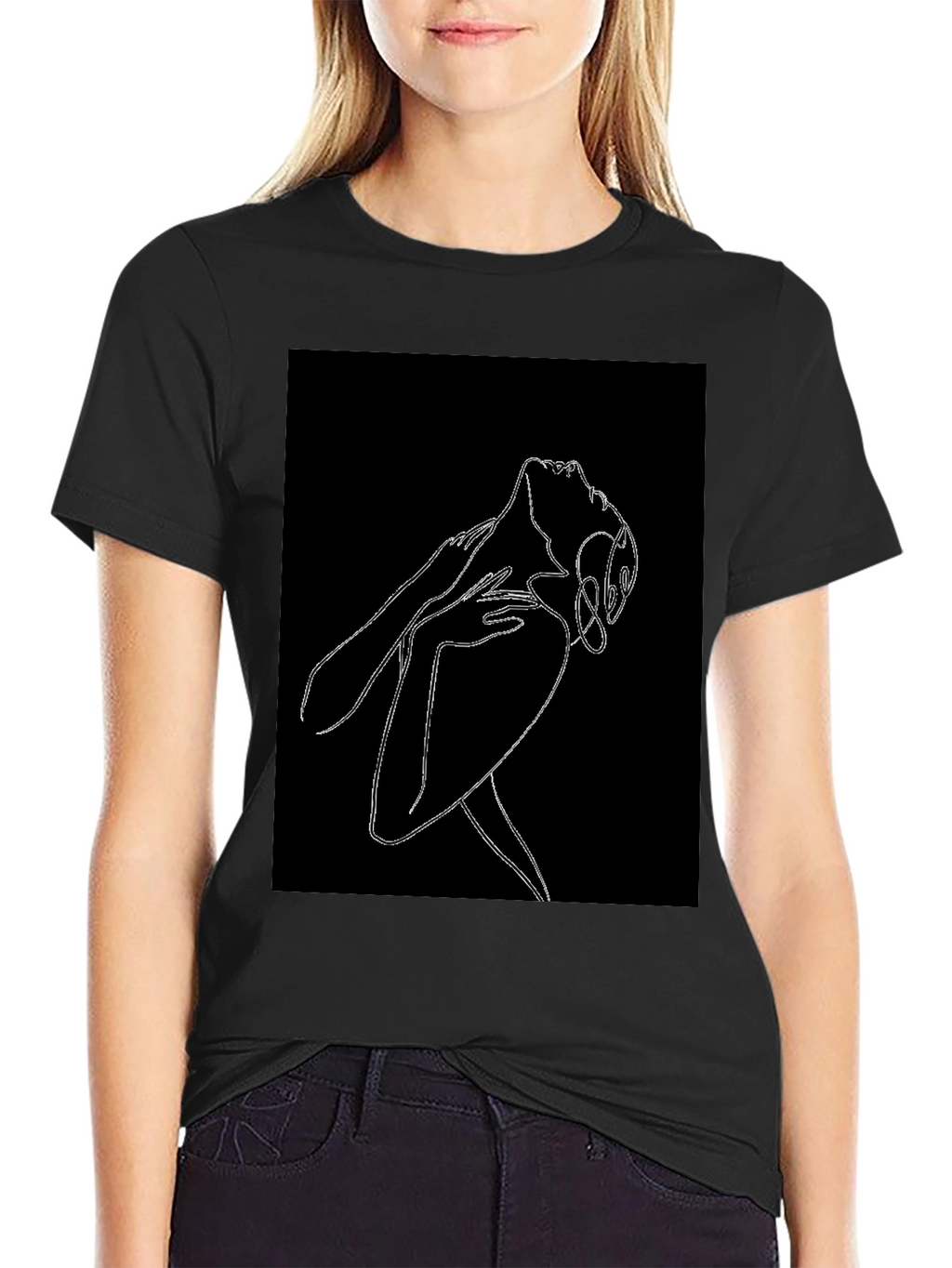 Abstract Woman Line Art Graphic Black T-Shirt